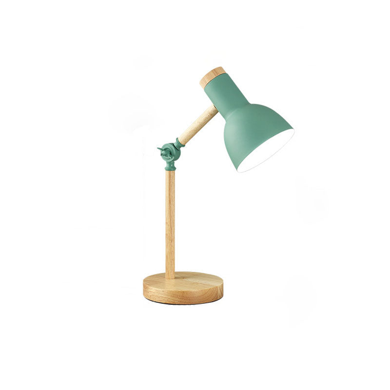 Nordic Iron Semi-Circular Table Lamp with Wooden Base for Study Room