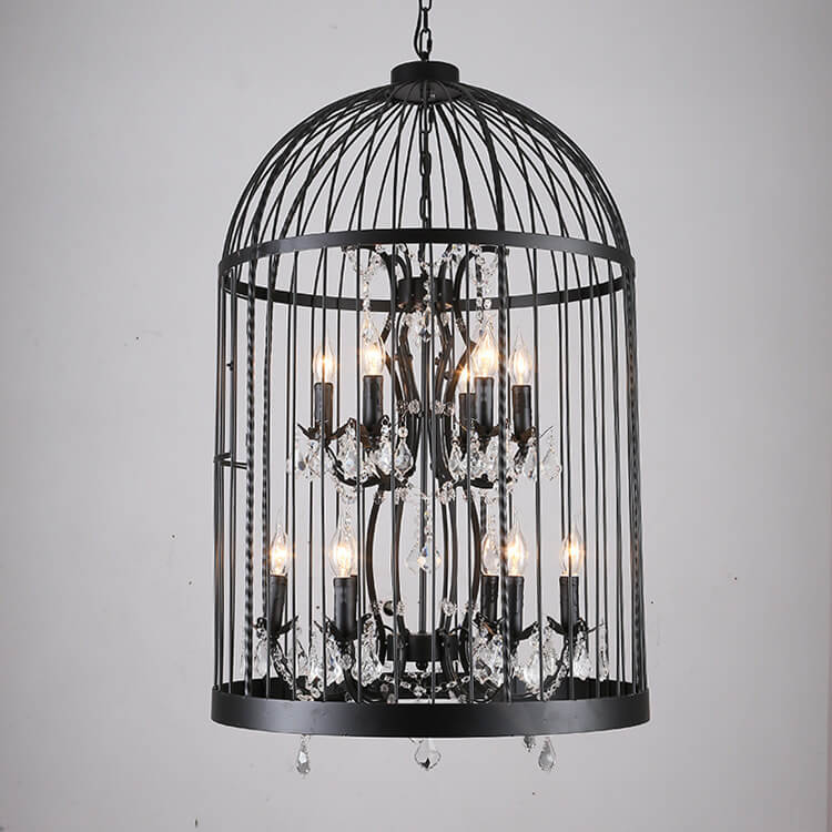 Vintage Black Wrought Iron Bird Cage Chandeliers for Dining Room Decor