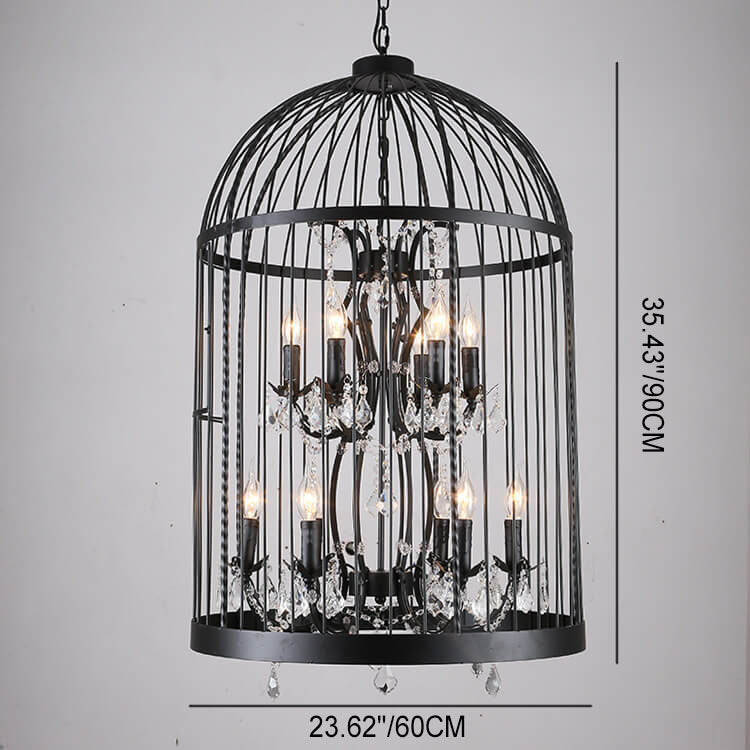 Vintage Black Wrought Iron Bird Cage Chandeliers for Dining Room Decor