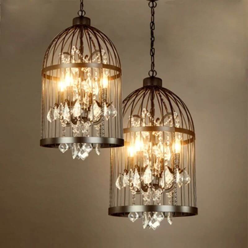 Vintage Black Wrought Iron Bird Cage Chandeliers for Dining Room Decor
