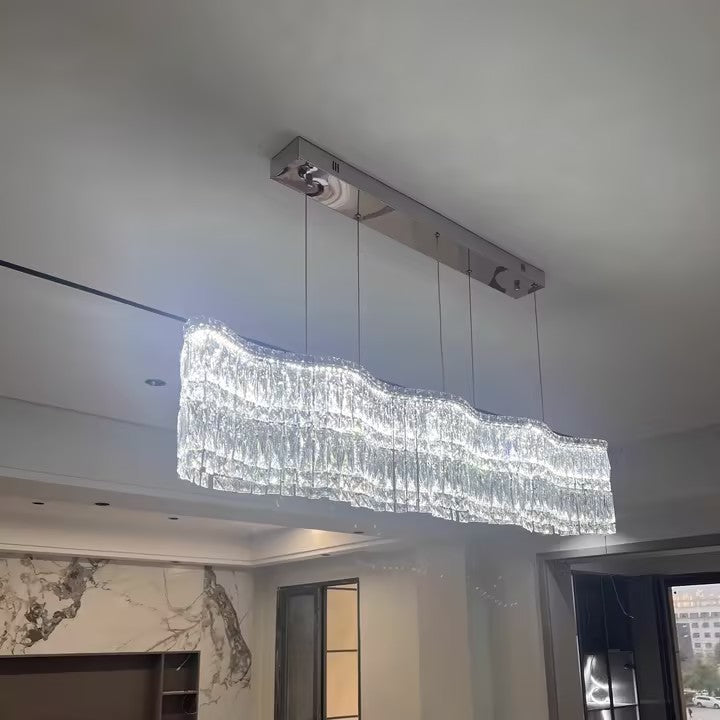 Sleek Stainless Steel Crystal Wave LED Chandelier for Dining Room Island