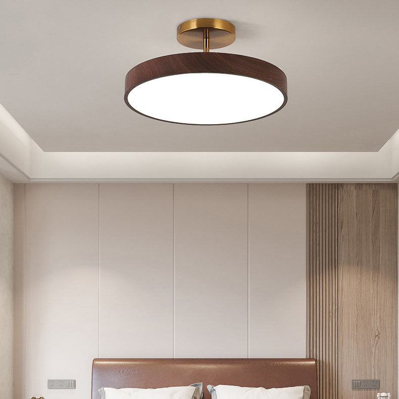Natural Wood Grain LED Semi-Flush Mount Light for Wabi-Sabi Style Interiors