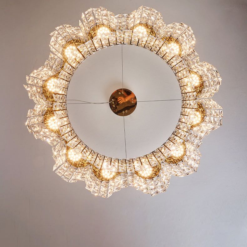 Sleek Stainless Steel Flower Crystal LED Chandelier for Living Room