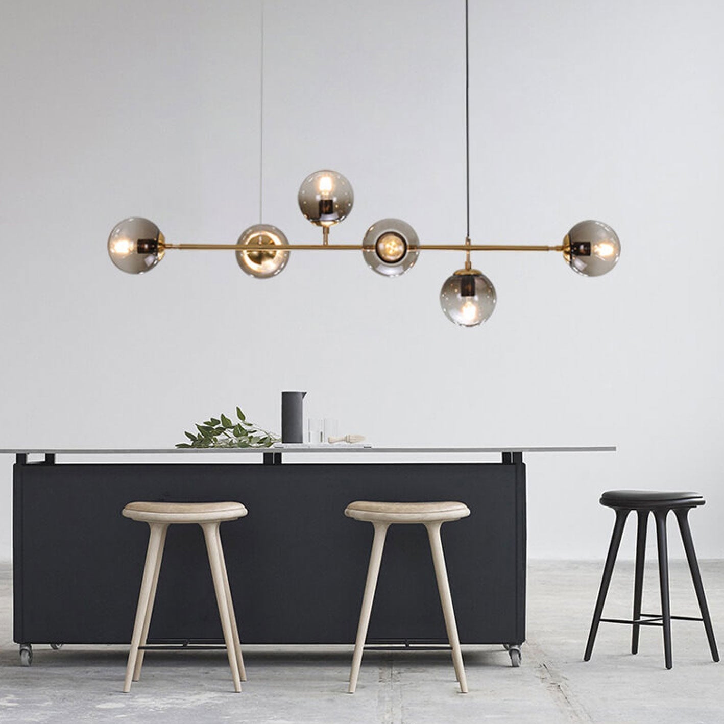 Elegant Modern Minimalist 6-Light Glass Globe Chandelier for Dining Room
