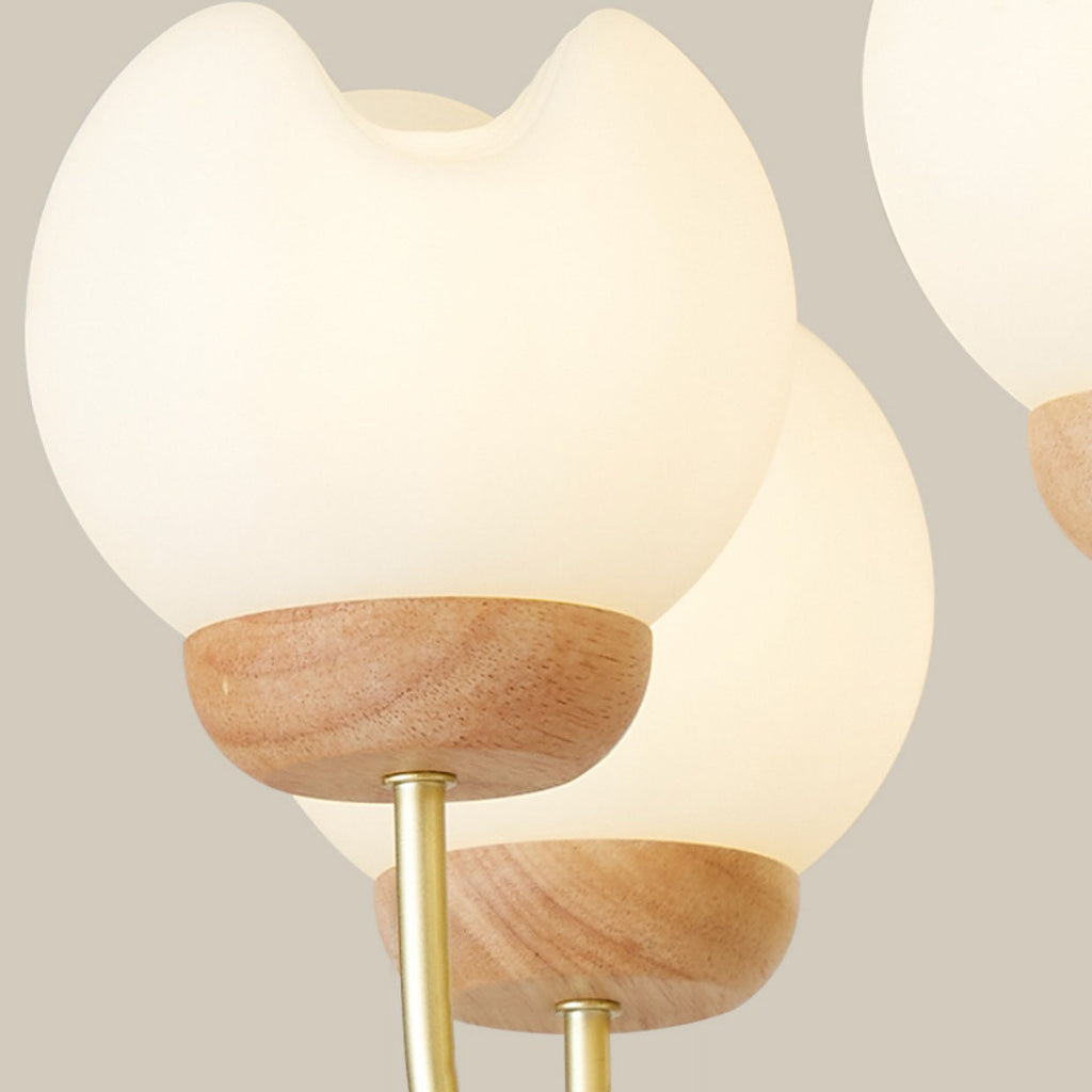 Modern Floral Metal and Rubberwood Chandelier Light for Living Room
