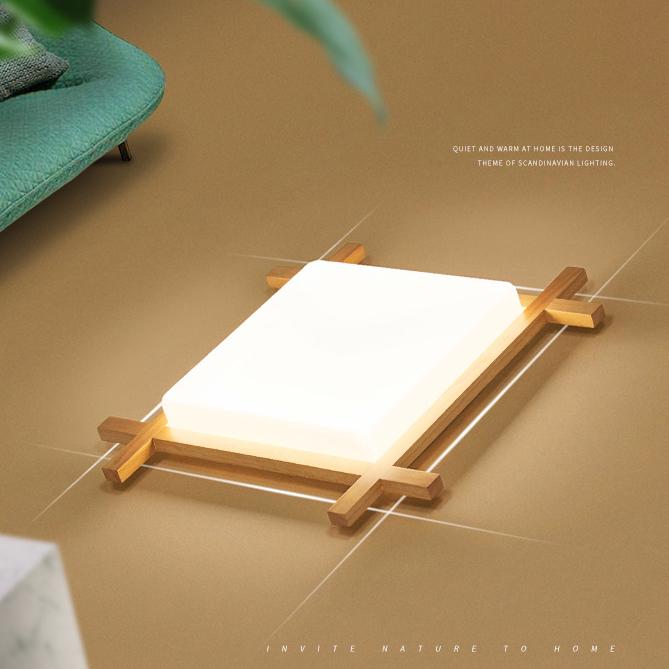 Elegant Japanese Wood and Acrylic LED Flush Mount Light for Bedrooms