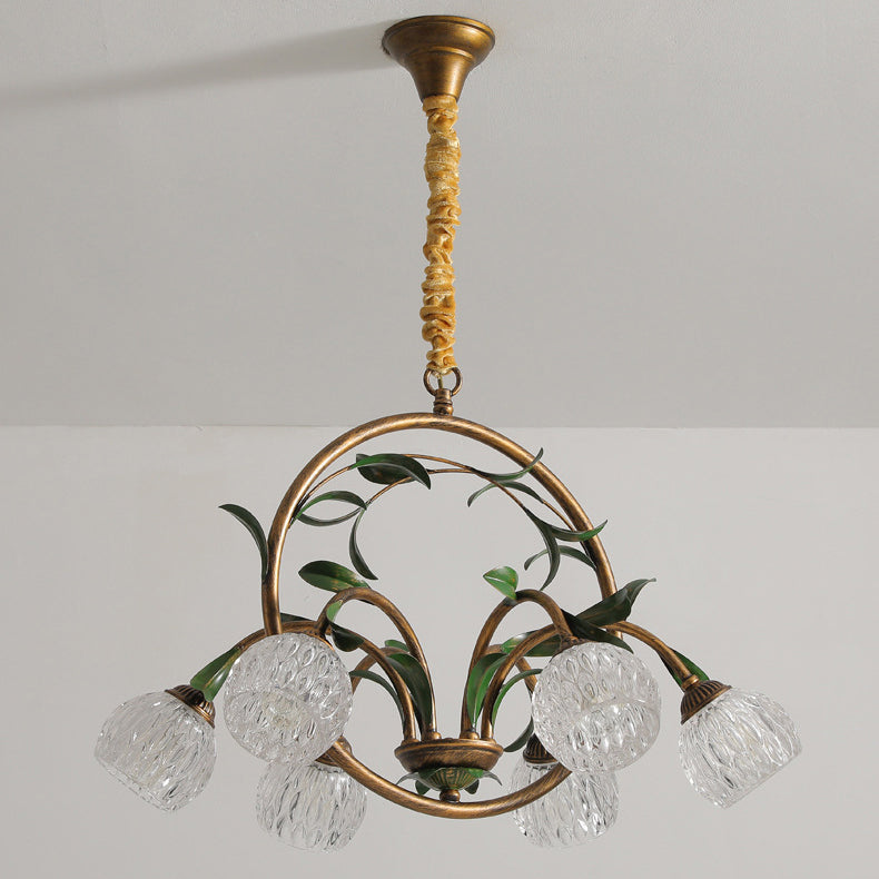 Modern Art Deco 6/8-Light Iron Lacquered Chandelier with Tulip Glass Shade