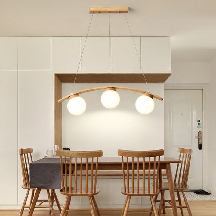 Harajuku Style Arc Wood Frame Glass Ball Chandelier for Kitchen Island