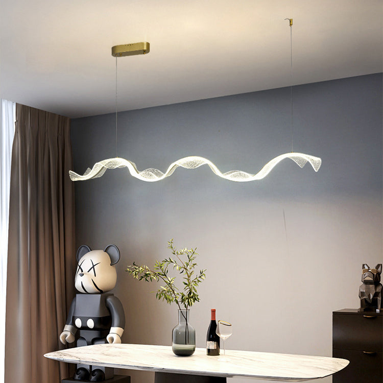 Modern Acrylic LED Island Chandelier | Rectangle Wave Design for Dining Room