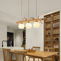 Elegant Traditional Japanese Wood and Glass 3-Light Chandelier for Living Room