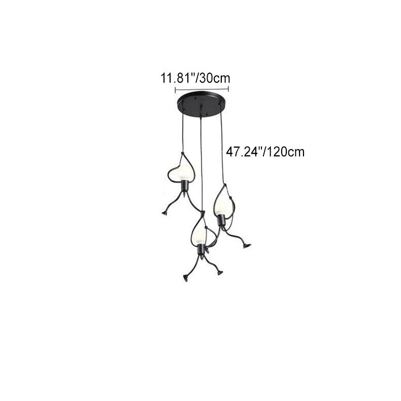 Modern Black Iron and Resin Hanging Figurine Chandelier for Living Room