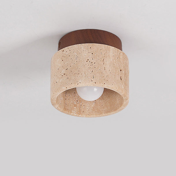 Wabi-Sabi Yellow Travertine Column Semi-Flush Light for Rustic Spaces