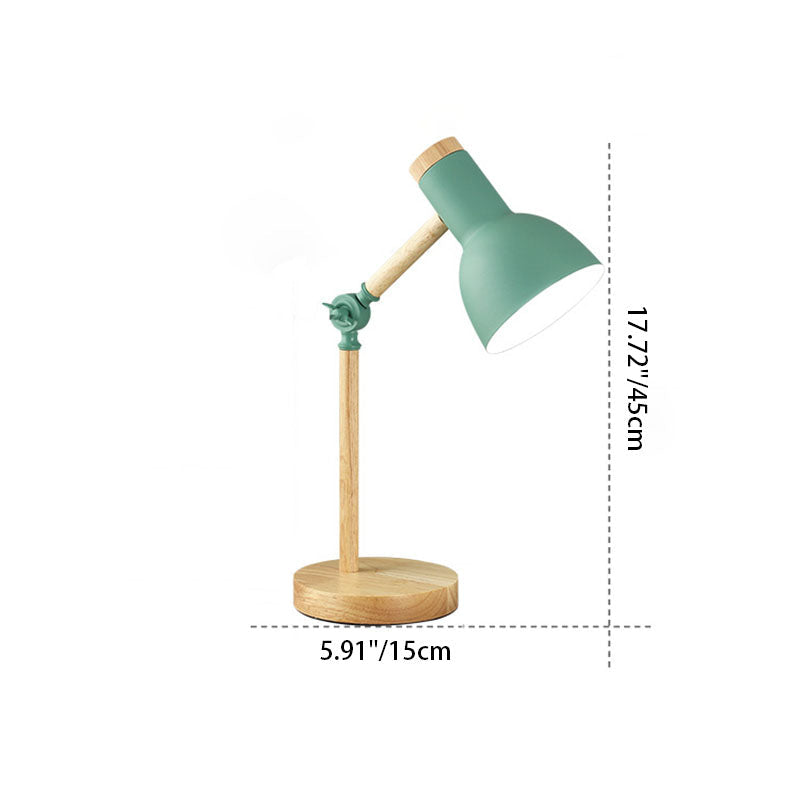 Nordic Iron Semi-Circular Table Lamp with Wooden Base for Study Room