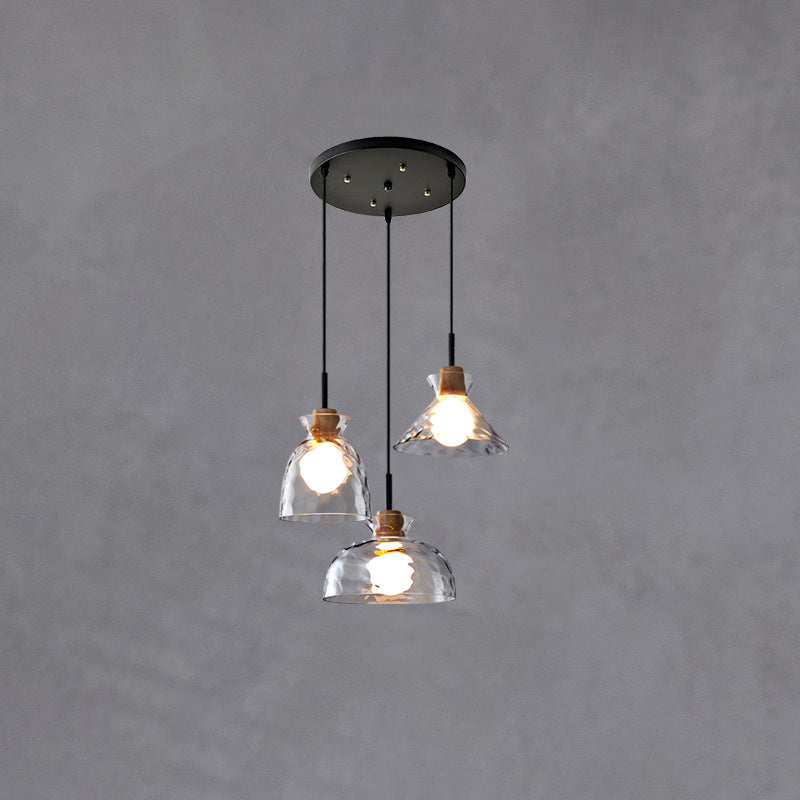 Scandinavian Clear Rippled Glass Pendant Light for Kitchen or Dining Room