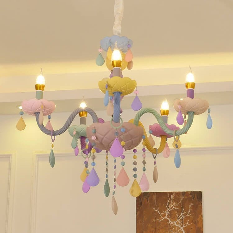 Modern Pink Princess Macaron Glass Chandelier for Kids' Bedroom