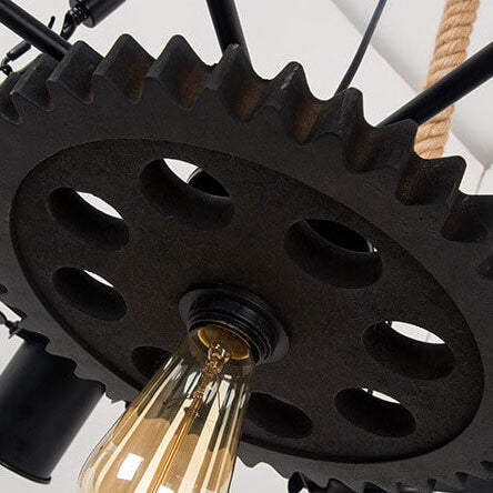 Industrial Retro Wrought Iron Hemp Rope Chandelier for Living Room