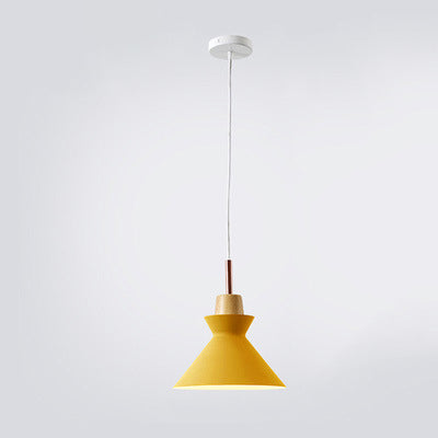 Scandinavian Oak Wood and Iron Cone Dome Pendant Light for Living Room