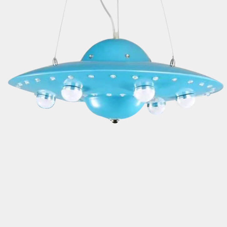 Kids' Modern Spaceship LED Chandelier in Iron & Glass for Bedroom Decor