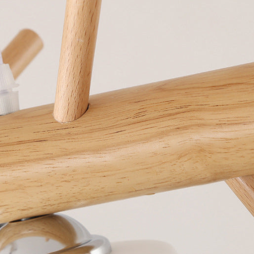Scandinavian Wood and Glass Cylinder Chandelier for Dining Room Lighting