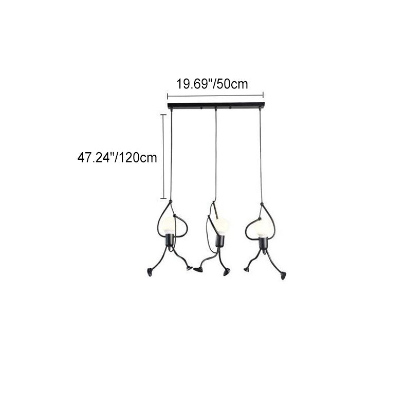 Modern Black Iron and Resin Hanging Figurine Chandelier for Living Room