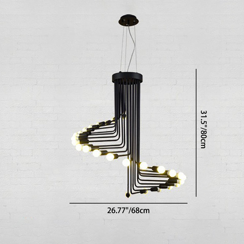 Vintage-inspired Black Iron Helical Chandelier for Entryway Lighting