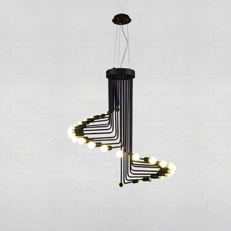 Vintage-inspired Black Iron Helical Chandelier for Entryway Lighting