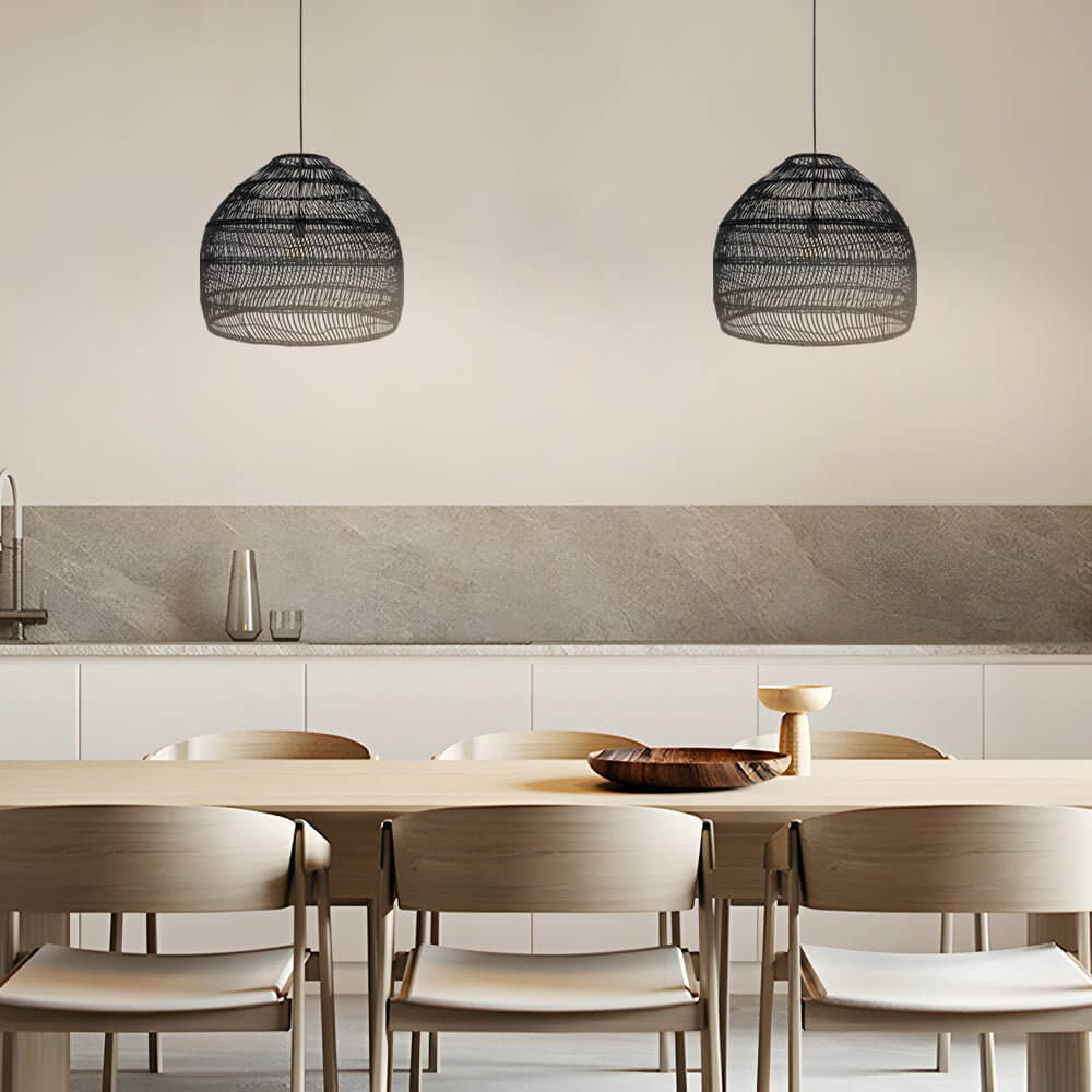 Natural Rattan Woven Dome Pendant Light for Bohemian Living Room Decor