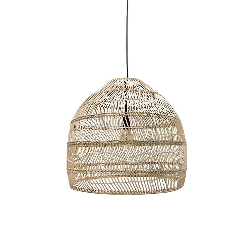 Natural Rattan Woven Dome Pendant Light for Boho Living Room Decor
