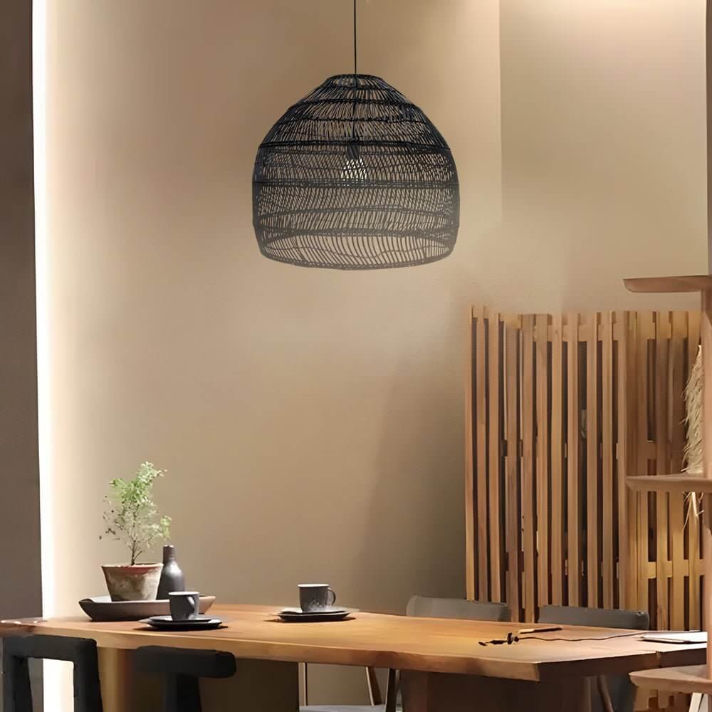 Natural Rattan Woven Dome Pendant Light for Boho Living Room Decor