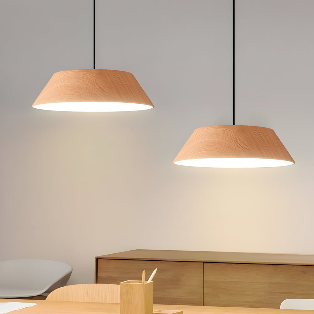 15.74" Japanese Style Wood LED Pendant Light for Dining Room Decor