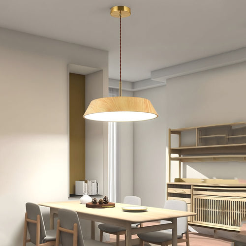 15.74" Japanese Style Wood LED Pendant Light for Dining Room Decor