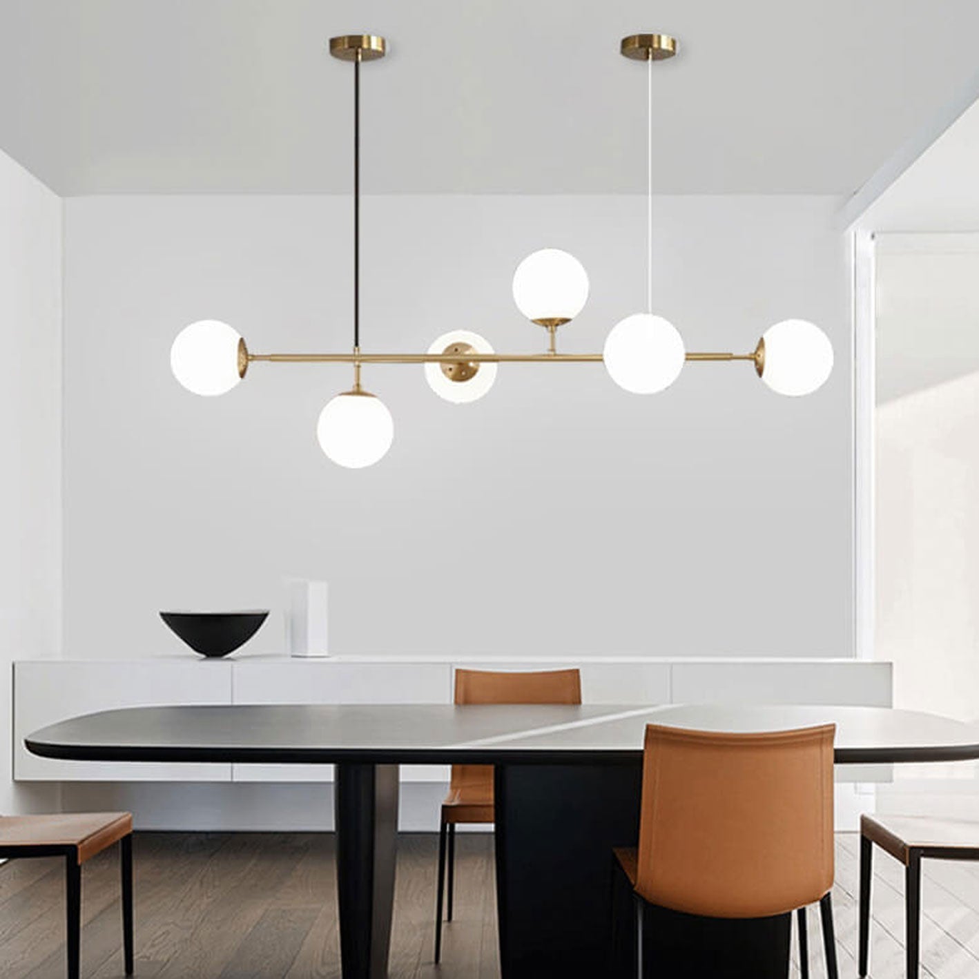 Elegant Modern Minimalist 6-Light Glass Globe Chandelier for Dining Room