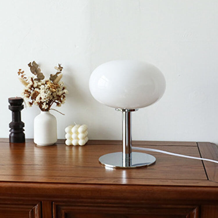 Modern Nordic Round Iron and Glass Table Lamp for Bedroom Decor