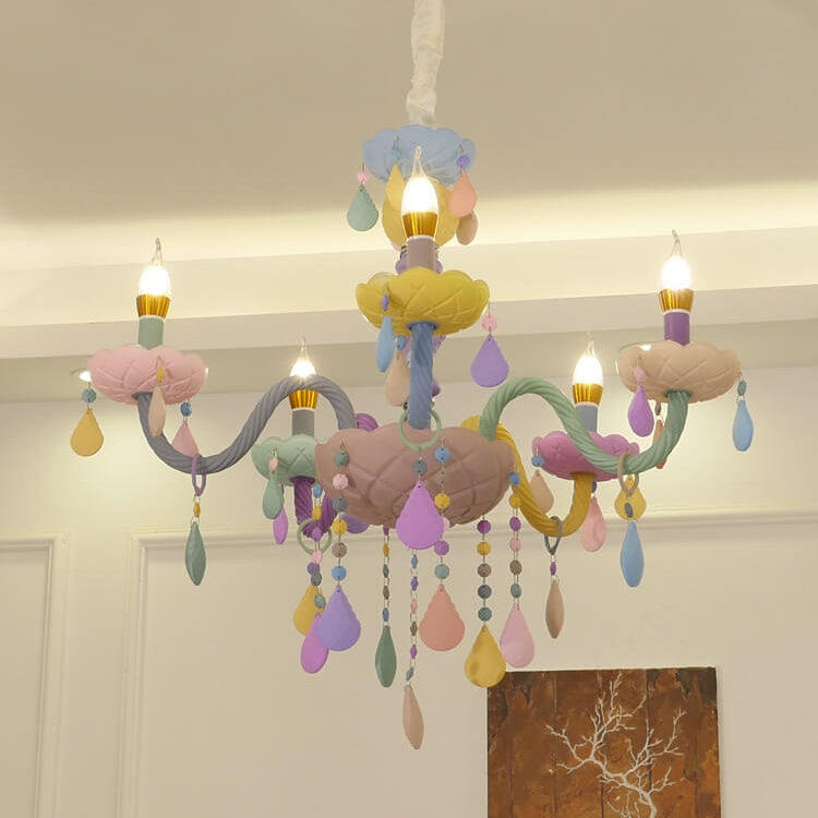 Modern Pink Princess Macaron Glass Chandelier for Kids' Bedroom