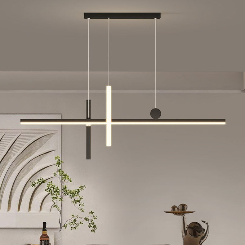 Contemporary Black Iron & Acrylic LED Chandelier for Dining Room Island