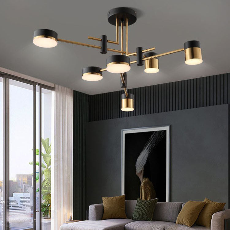 Stylish Black Iron Acrylic Cylinder Chandelier for Modern Living Rooms