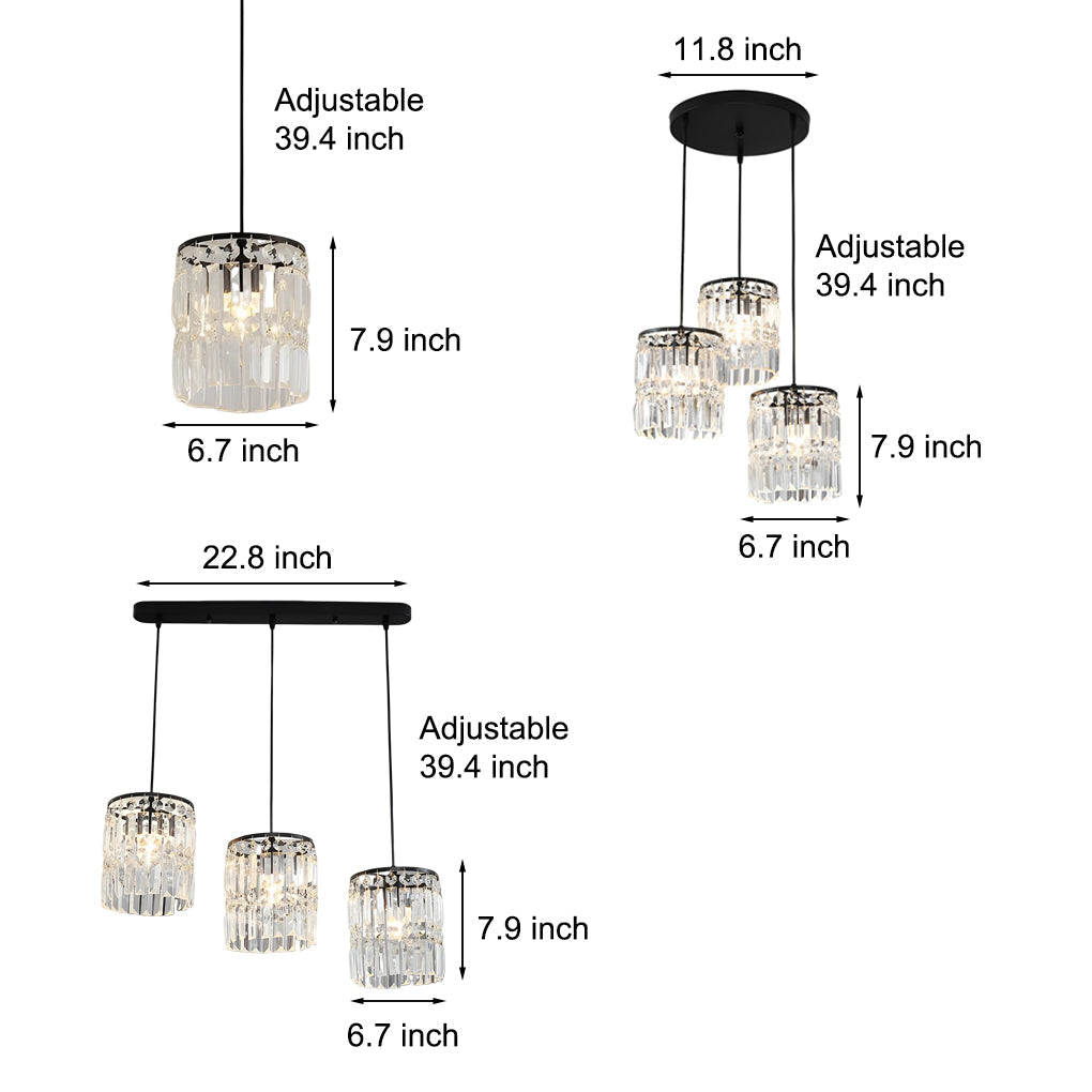 Nordic Cylindrical Crystal Pendant Light with Three-Step Dimming for Dining Room