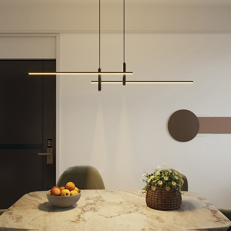Sleek Black Geometric LED Chandelier Island Light for Dining Room Decor