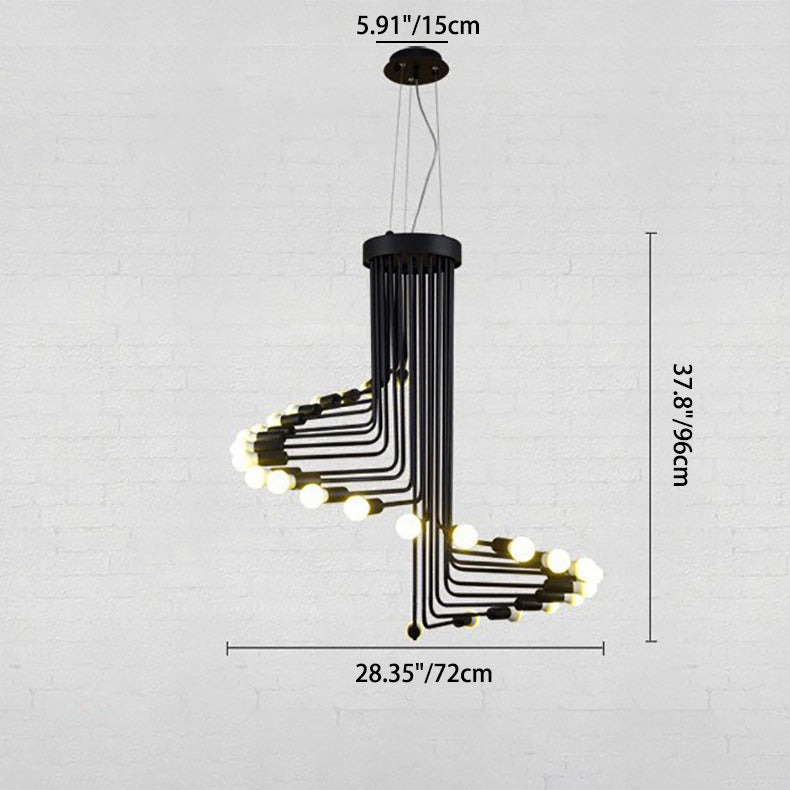 Vintage-inspired Black Iron Helical Chandelier for Entryway Lighting
