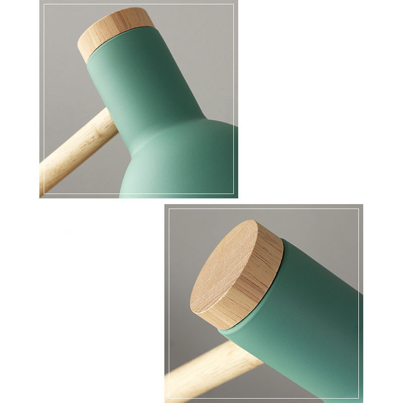 Nordic Iron Semi-Circular Table Lamp with Wooden Base for Study Room