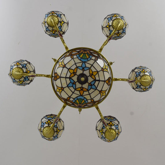 Vintage Tiffany Baroque Glass and Iron 8/11 Light Chandelier for Living Room