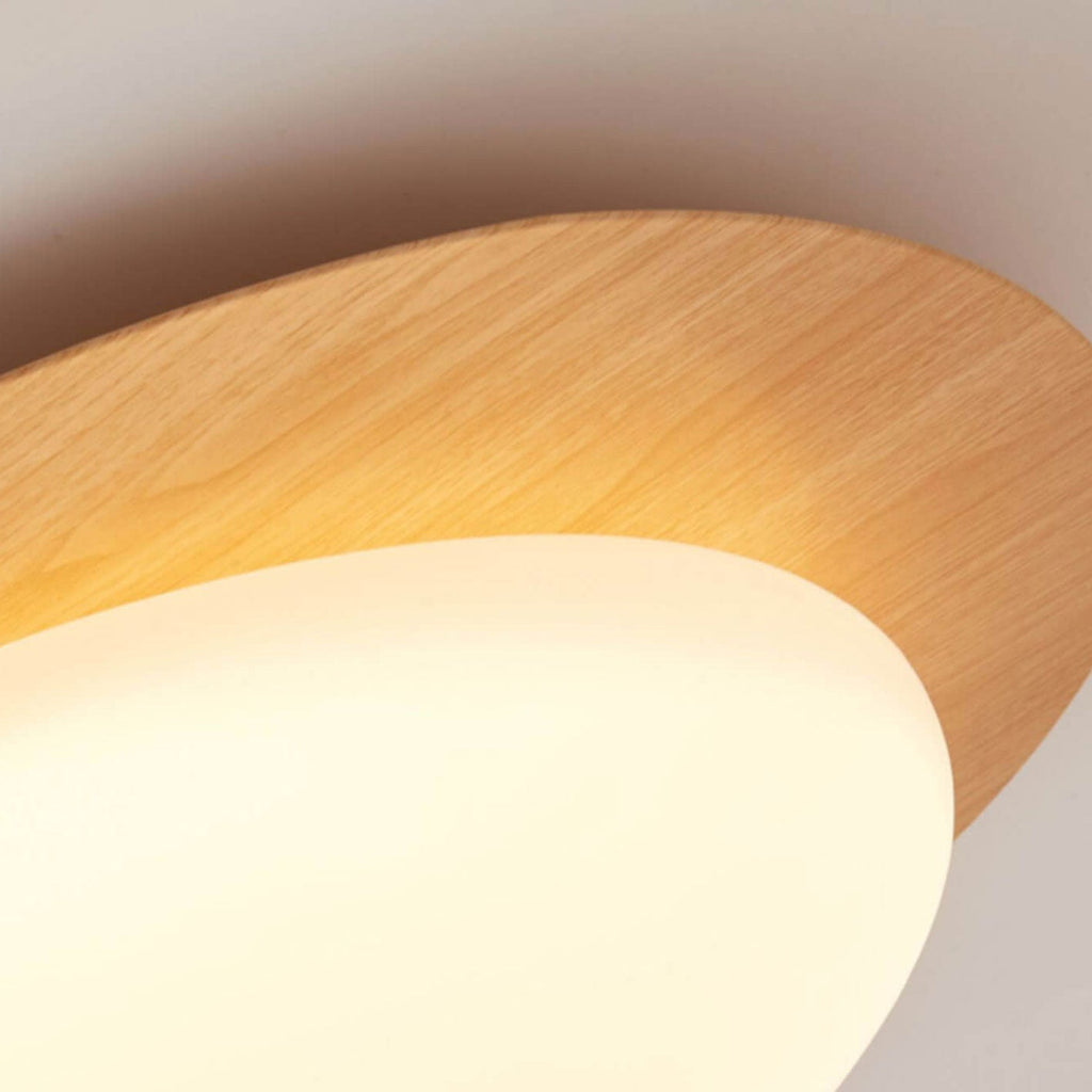 Nordic Oak Wood Grain Pebble LED Flush Mount Light for Living Room