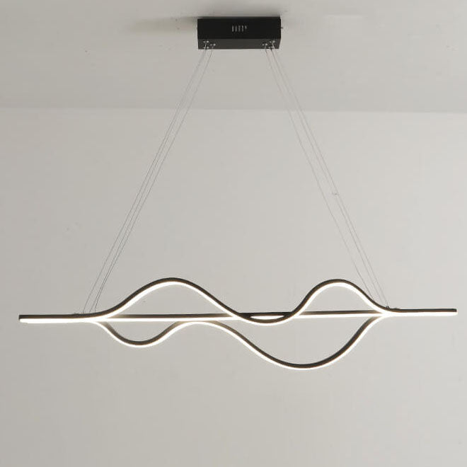 Sleek Black Metal LED Island Chandelier for Modern Kitchen Lighting