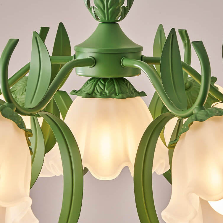 Modern Black Iron & Glass Bell Orchid Chandelier for Living Room 4-9 Lights