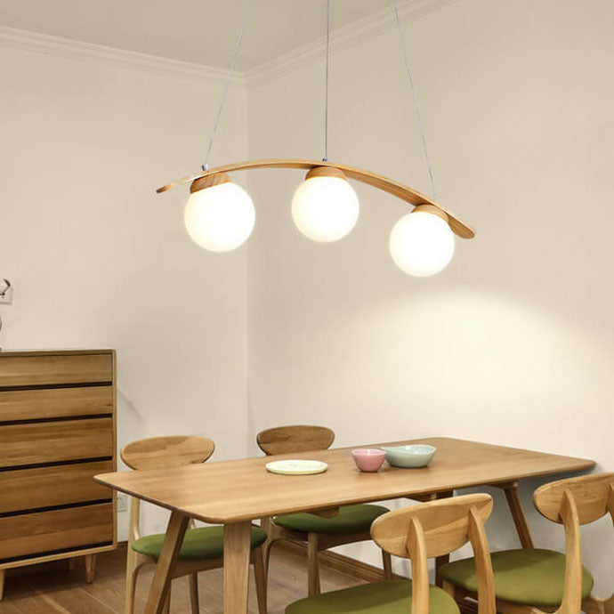 Harajuku Style Arc Wood Frame Glass Ball Chandelier for Kitchen Island