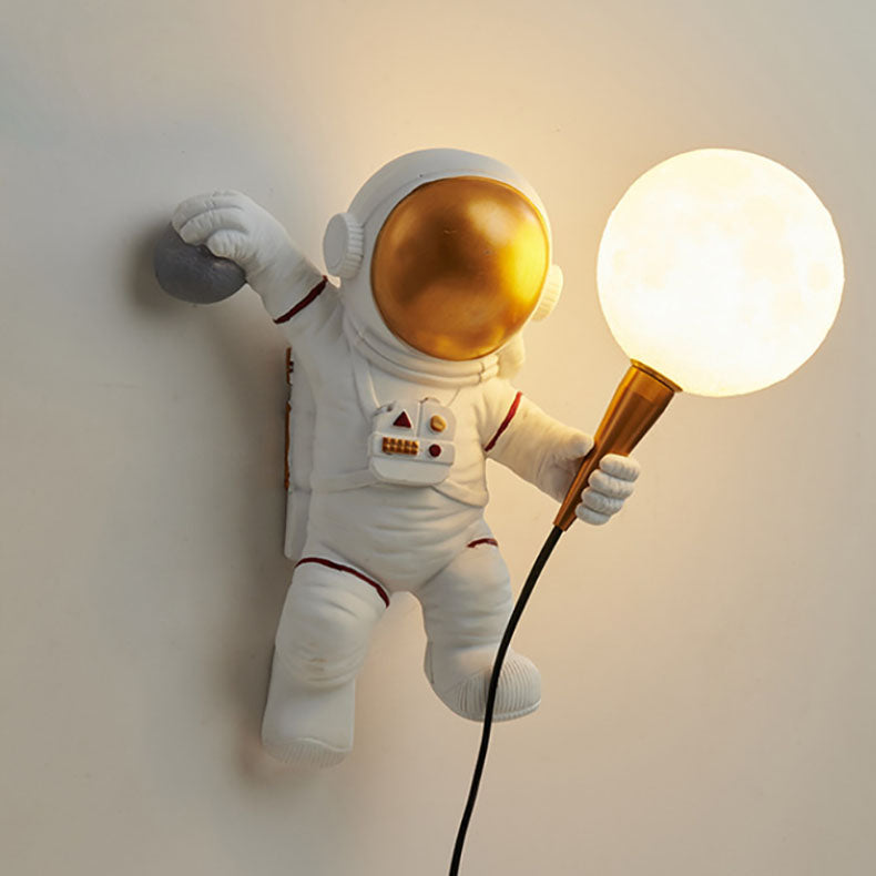 Modern Cartoon Astronaut Resin Wall Sconce Lamp for Kids' Bedroom