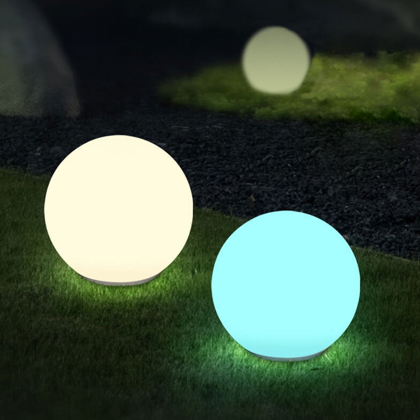 Bright White Solar-Powered Waterproof PE Spherical LED Lawn Lights