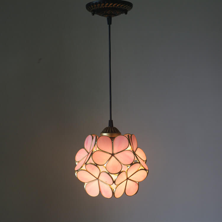 Antique Rose Stained Glass 1-Light Pendant Fixture for Dining Room