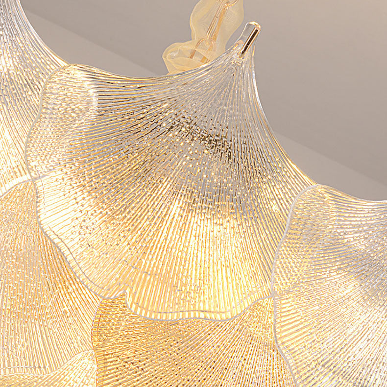 Elegant French Ginkgo Leaf Iron and Glass Chandelier for Living Room