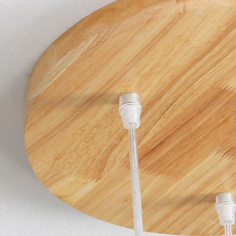Traditional Japanese Pleated Cone Rubberwood Chandelier for Living Room